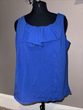 Vintage Kathleen Kirkwood Royal Blue Ruffle Neck Sleeveless Top